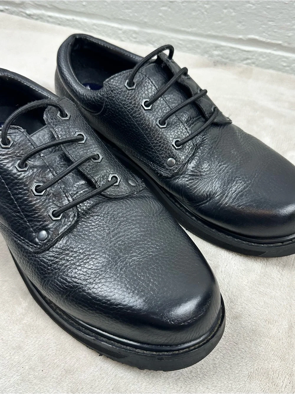 Dr Scholls Harrington Steel Toe Work Shoes Mens 12W Black Leather Slip Resistant